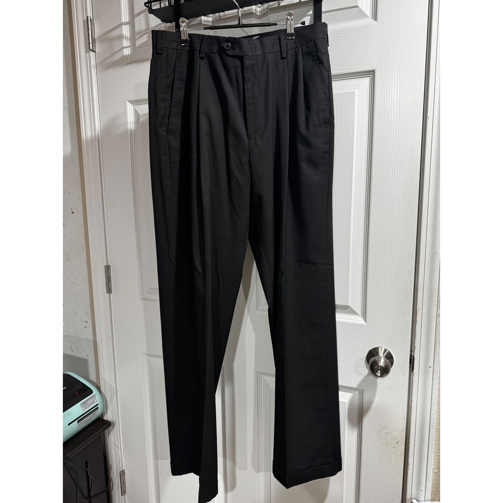 Haggar Mens Black Pleated Cuffed Dress Pants Trousers 34x32 Business Formal